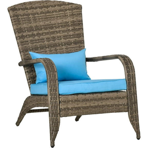 BOBOKY Patio Wicker Chair, Outdoor All-Weather Rattan Fire Pit Chair with Soft Cushions, Tall Curved Backrest and Comfortable Armrests for Deck or Garden,Mixed Tan/Sky Blue