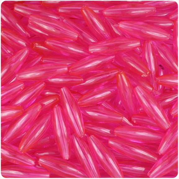 BeadTin Hot Pink Transparent 19mm Spaghetti Plastic Beads (150pcs)