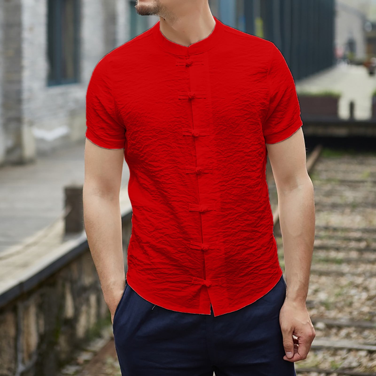 chinese dress shirt SHUNSUI Men's Chinese Clothing Tang Suit Short Sleeve Shirt for Men Fitted  Formal Dress Short Sleeve Romper Summer Blouse Shirt Short Sleeve Men Pack