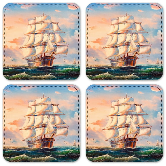 Vinyl Drink Coasters - Set of 4 - Sailboat Painting
