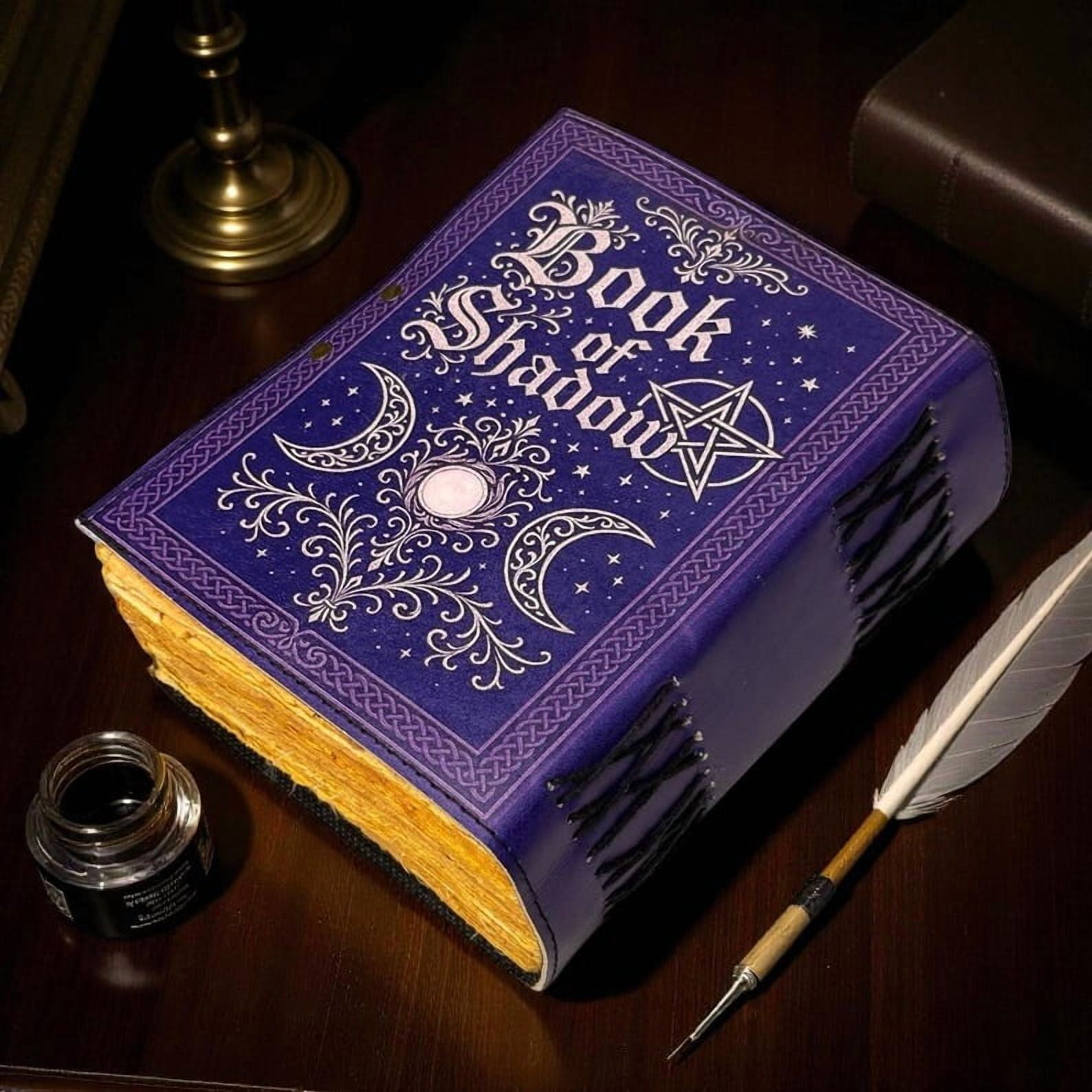 Leather Book of Shadows – Handmade 5x7 Inch Grimoire Journal, 200 Deckle Pages, Wiccan Pagan Spellbook, Gothic Witchcraft Notebook