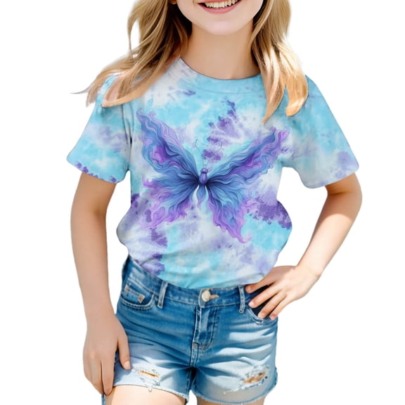 Hiijoy Girls Tee Shirt Casual Graphic Soft Short Sleeves Round Neck Tshirt, Sizes 1-13
