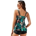 thumbnail image 2 of Defitshape Women's Tankini Set Sexy Swimsuit Beach 2 Piece Bathing Suit Boyleg Shorts Hawaiian Short Ruched Cutout Open Back Fashion Leaf Medium, 2 of 4