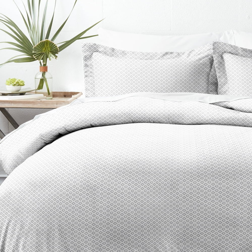 Noble Linens Gray Polaris Pattern 3-Piece Duvet Cover Set, Full/Queen