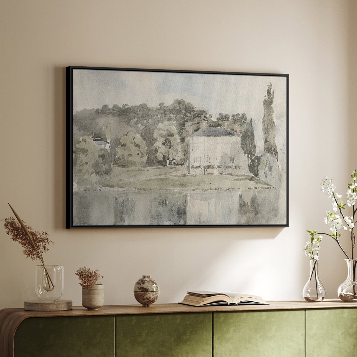 Vintage Landscape-CCCLXVI By Wexford Home Framed in Black Wood Gallery Wrapped Canvas 25 in. x 37 in.