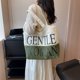 thumbnail image 3 of Bolso de lona con letras en contraste, bolso de mano informal y elegante, bolso de hombro artístico de gran capacidad para mujer, 3 of 6
