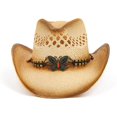 thumbnail image 3 of Straw Cowboy Hat for Women and Men with Shape-It Brim, Western Cowboy Hat, Butterfly - Tea Stain, 3 of 7