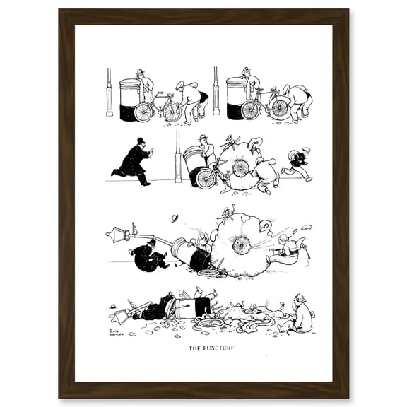 The Puncture Heath Robinson Vintage Comic Cartoon Artwork Framed Wall Art Print A4