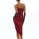 thumbnail image 4 of Vestido midi de fiesta de club con tirantes finos fruncidos de satén para mujer, 4 of 5