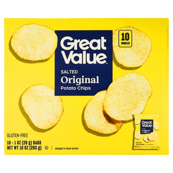 Great Value Original Salted Potato Chips, 1 oz, 10 Count Box