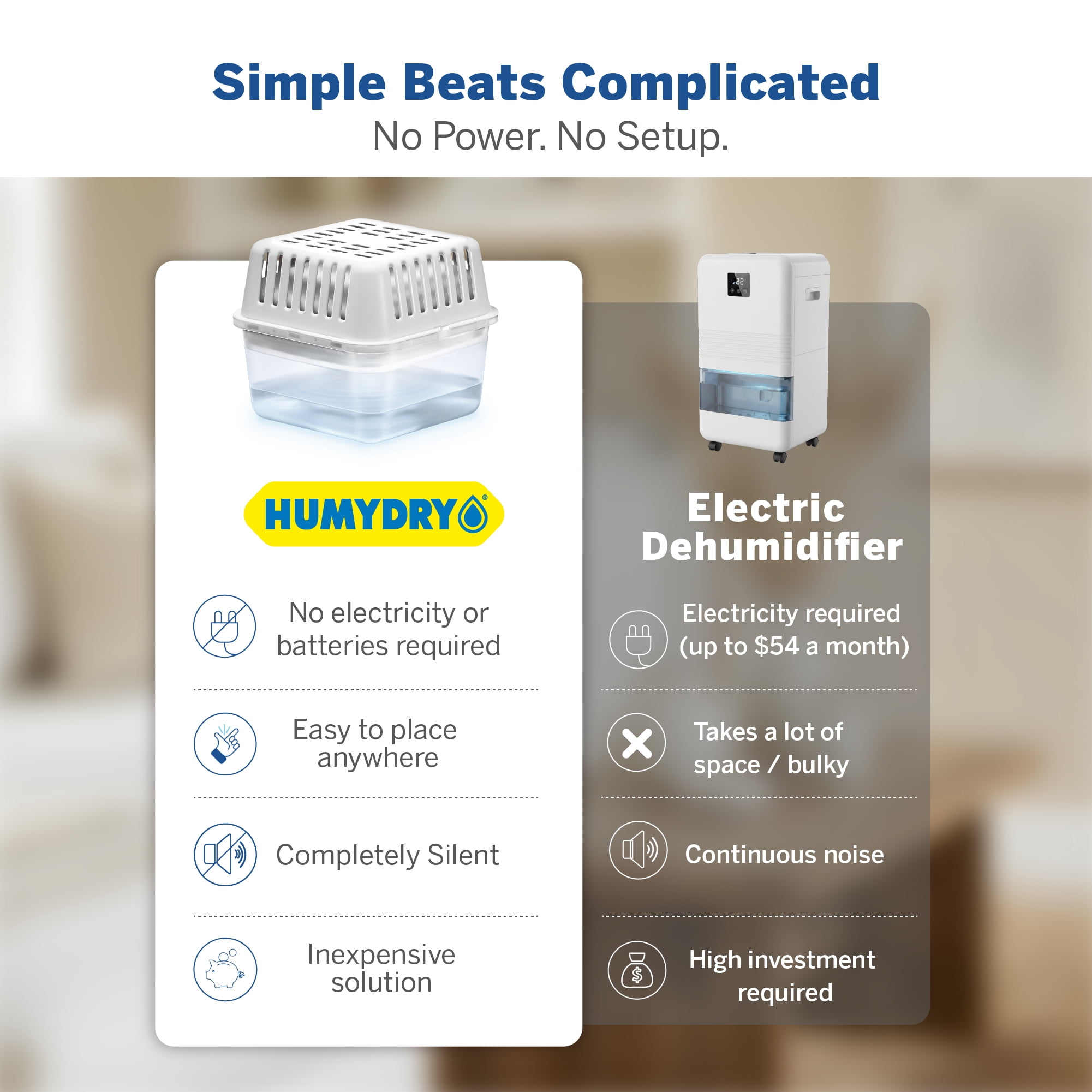 Humydry Moisture Absorber Dehumidifier Premium Device for Home, 1 Device of 15.9 Oz With 1 Pre-Measured Refill, Unscented Humidity Absorber For Bedrooms, Bathrooms and Medium Enclosed Spaces