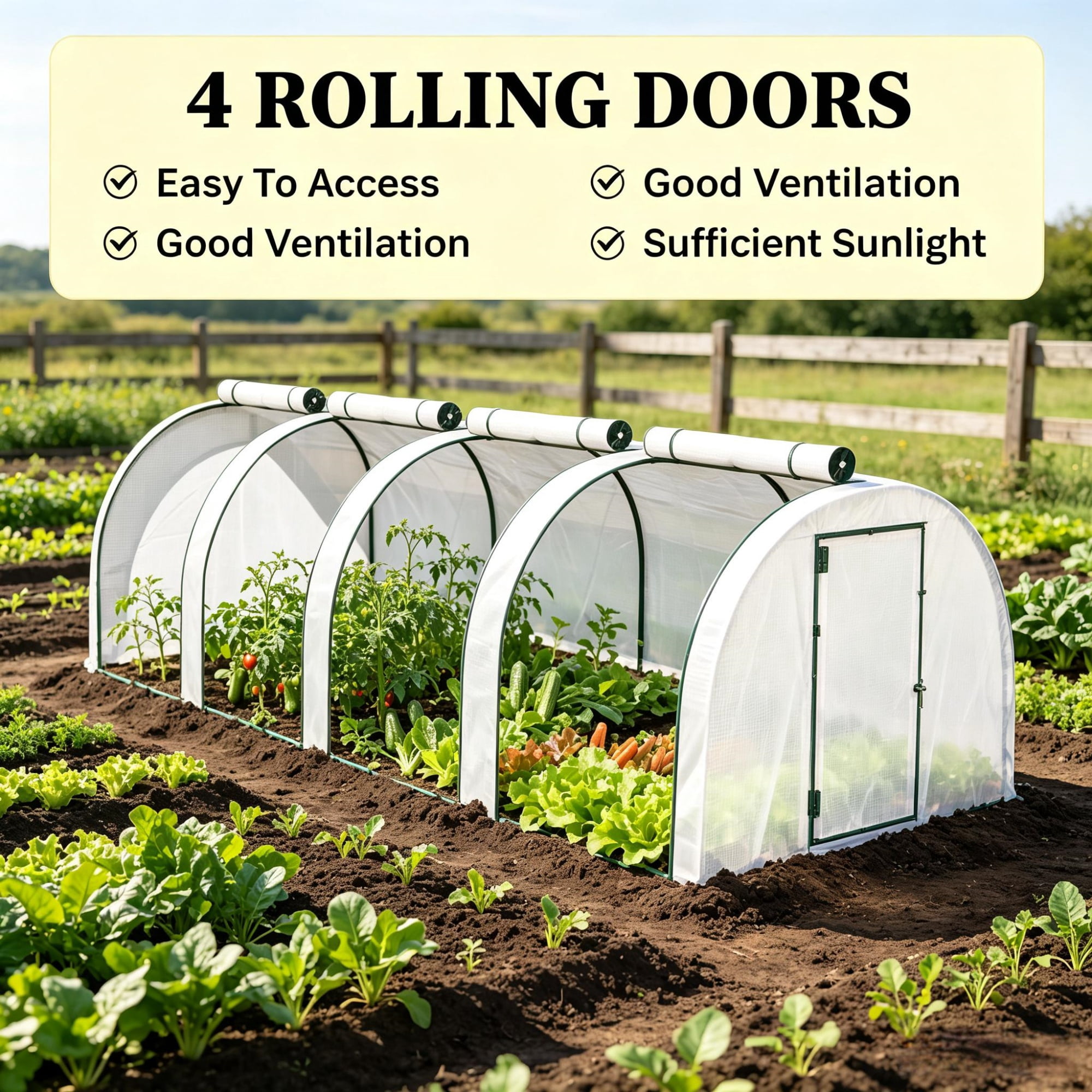 White Portable 13' L x 3' W x 2.5' H Tunnel Greenhouse, Garden Grow Tent with 4 Zipper Doors, Water/UV Protected PE Cover