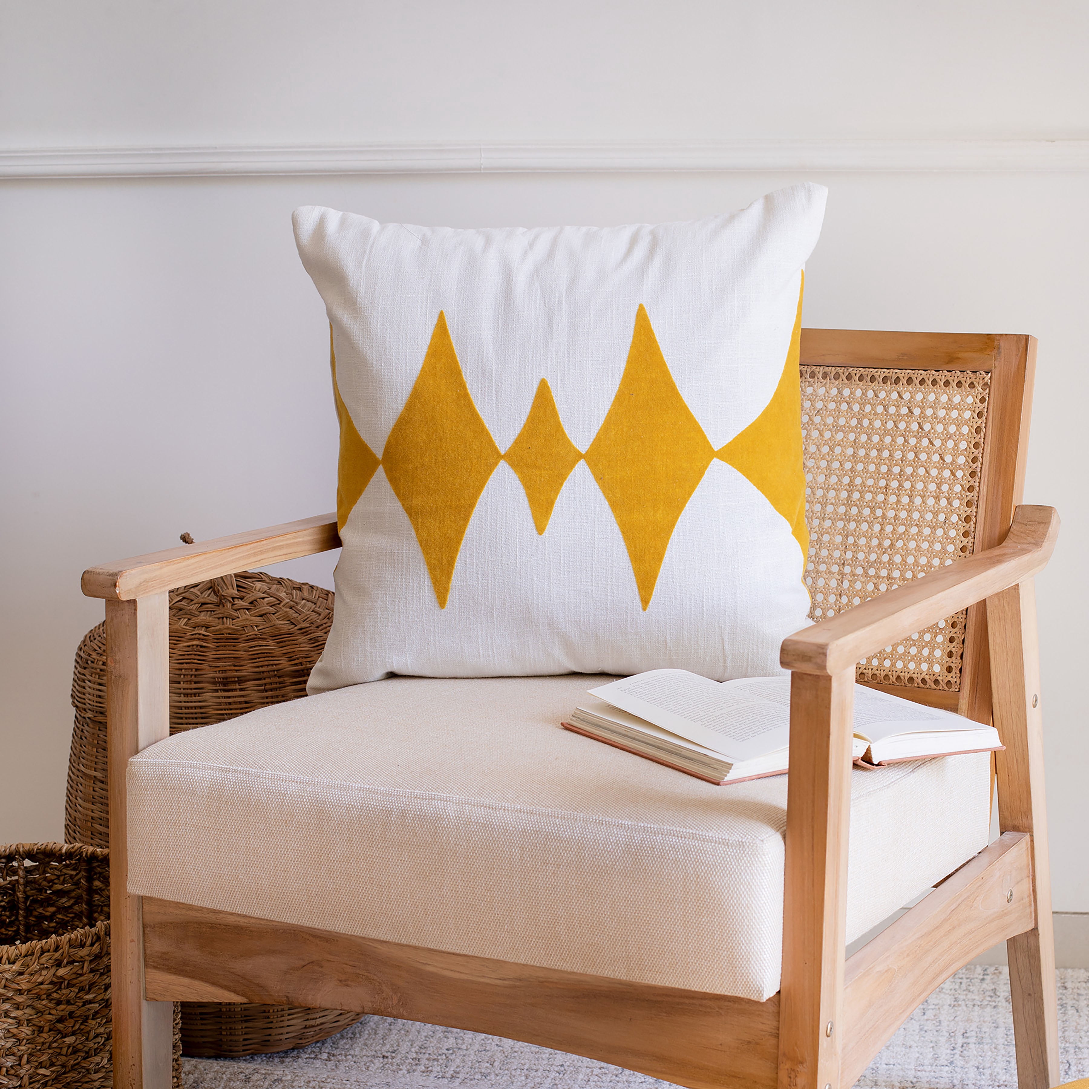 Harlow Hill Stacy Garcia Ochre/White Diamond 20" x 20" Cotton Blend Adult Decorative Feather Filled Pillow