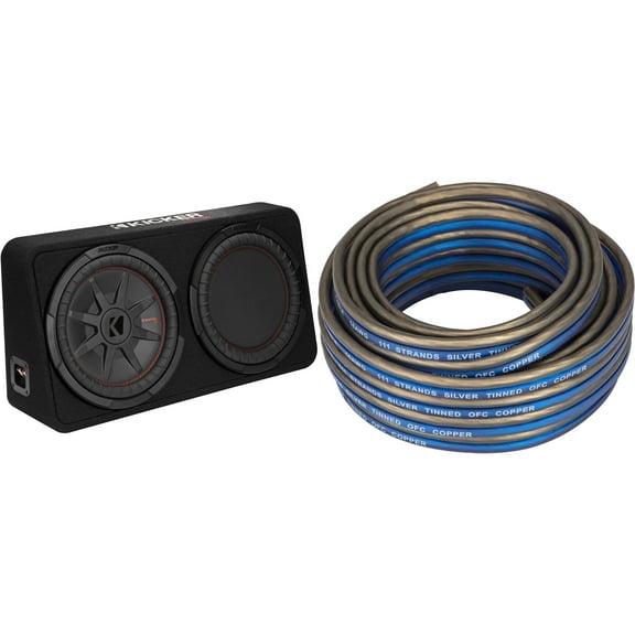 Kicker 48TCWRT122 CompRT 12" subwoofer in thin profile enclosure, 2ohm with Speaker Wire Bundle