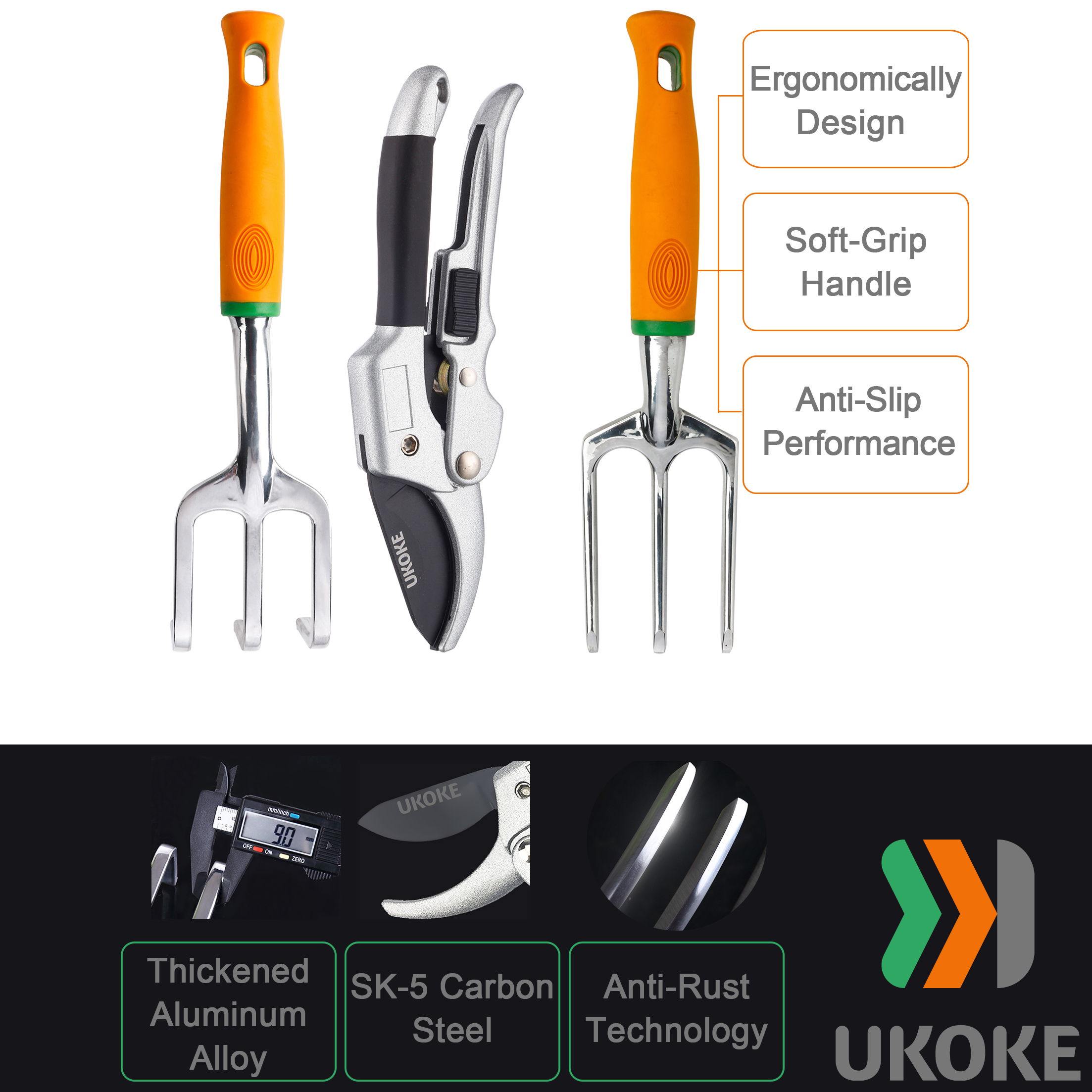 Ukoke 12 Piece Aluminum Garden Tools Set, Gardening Apron with Storage Pocket - image 5 of 8