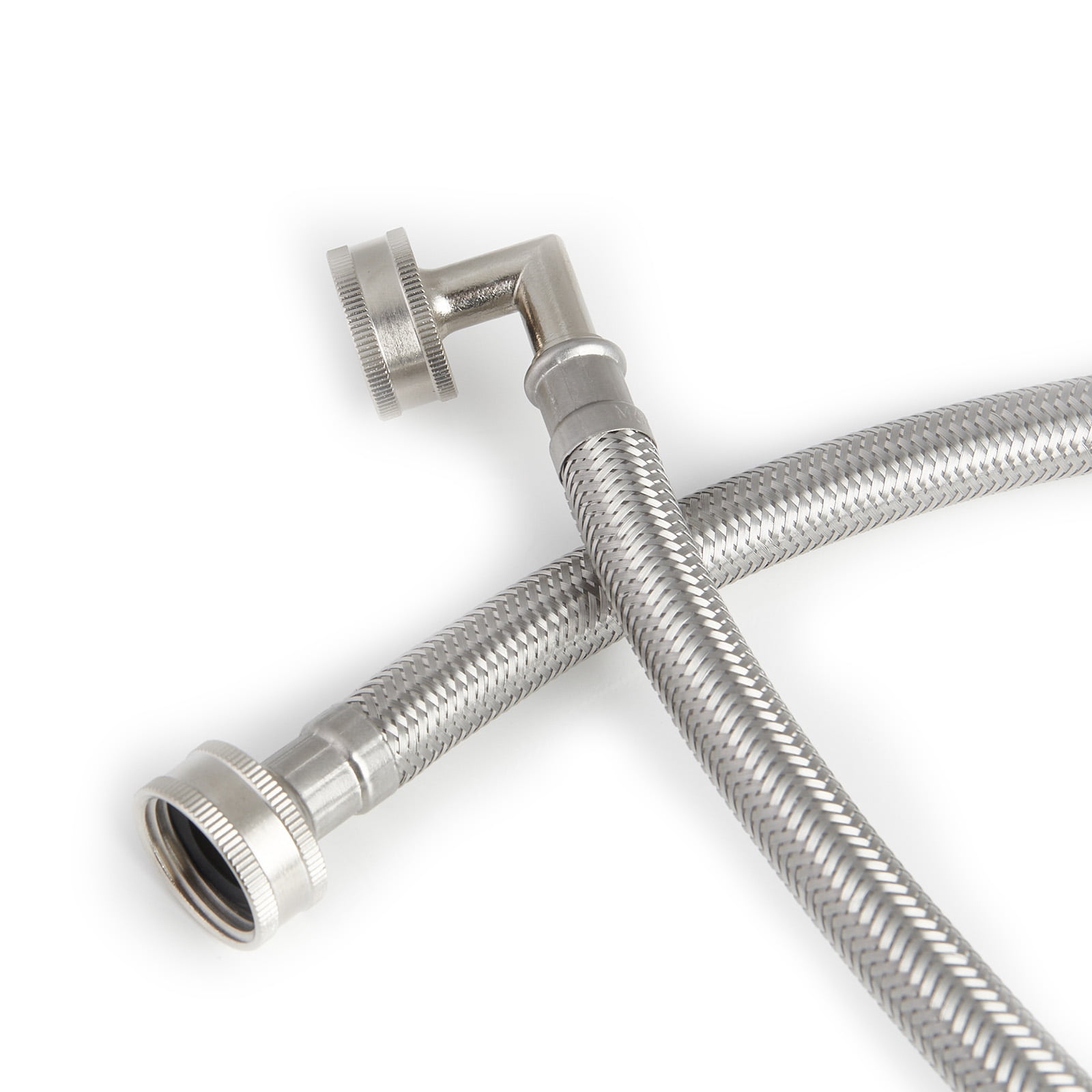 72" 304 Stainless Steel Wire Braided Flexible Hose, Dual-Layer PVC Inner Tube, 3/4" Brass Compression Fittings – Supply Line for Washing Machine