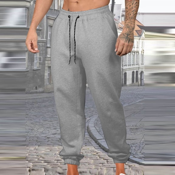 KIHOUT Men's Heather Grey Stretch Jogger Pants 95% Polyester 5% Spandex, Elastic Drawstring Waist, Side Pockets, Tapered Ankle Trousers for Casual & Active Wear