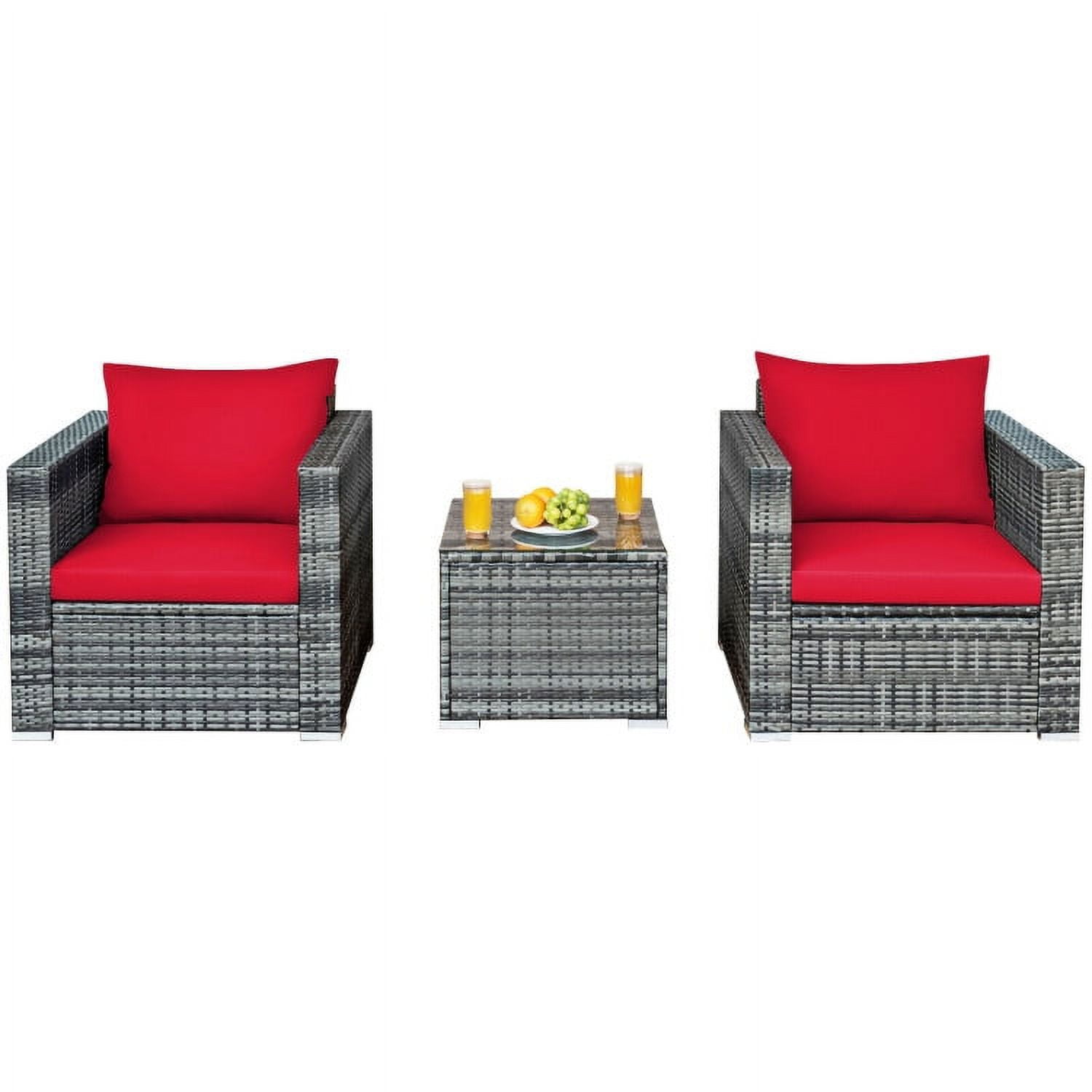 Aimee Lii 3 Pcs Patio Rattan Furniture Bistro Sofa Set with Cushioned, Modern Patio Furniture, Red Aimee Lii 3 Pcs Patio Rattan Furniture Bistro Sofa Set with Cushioned, Modern Patio Furniture, Red