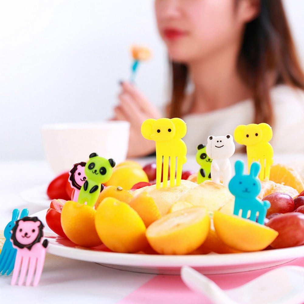 10Pcs Lot Mini Food Fruit Cute Eyes Forks Baby Kid Lunch Box
