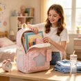 thumbnail image 5 of Celestial Star Commuter Daypack, Textured Cotton-Blend Large Rucksack for Women, Y2K Retro Star Embroidery Backpack with Detachable Star Pouch, Water-Resistant University Bag, 5 of 8