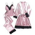 thumbnail image 2 of purcolt Silk Satin Pajamas for Women Set Long Sleeve Lounge Sets Soft 3 Piece Pj Sets Cami Top and Long Pants Lace Trim Robes Sleepwear Loungewear S-3XL, 2 of 6