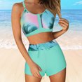 thumbnail image 2 of Huesdet Ensemble Bikini pour Femmes Maillots de Bain Deux Pièces Taille Haute Col Rond Bretelles Réglables Texturé (Bleu Ciel, P), 2 of 6
