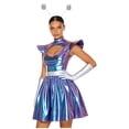 thumbnail image 7 of Aislor Womens Outer Space Alien Dress with Gloves Headband Halloween Space Cadet Rave Outfit Blue M, 7 of 7