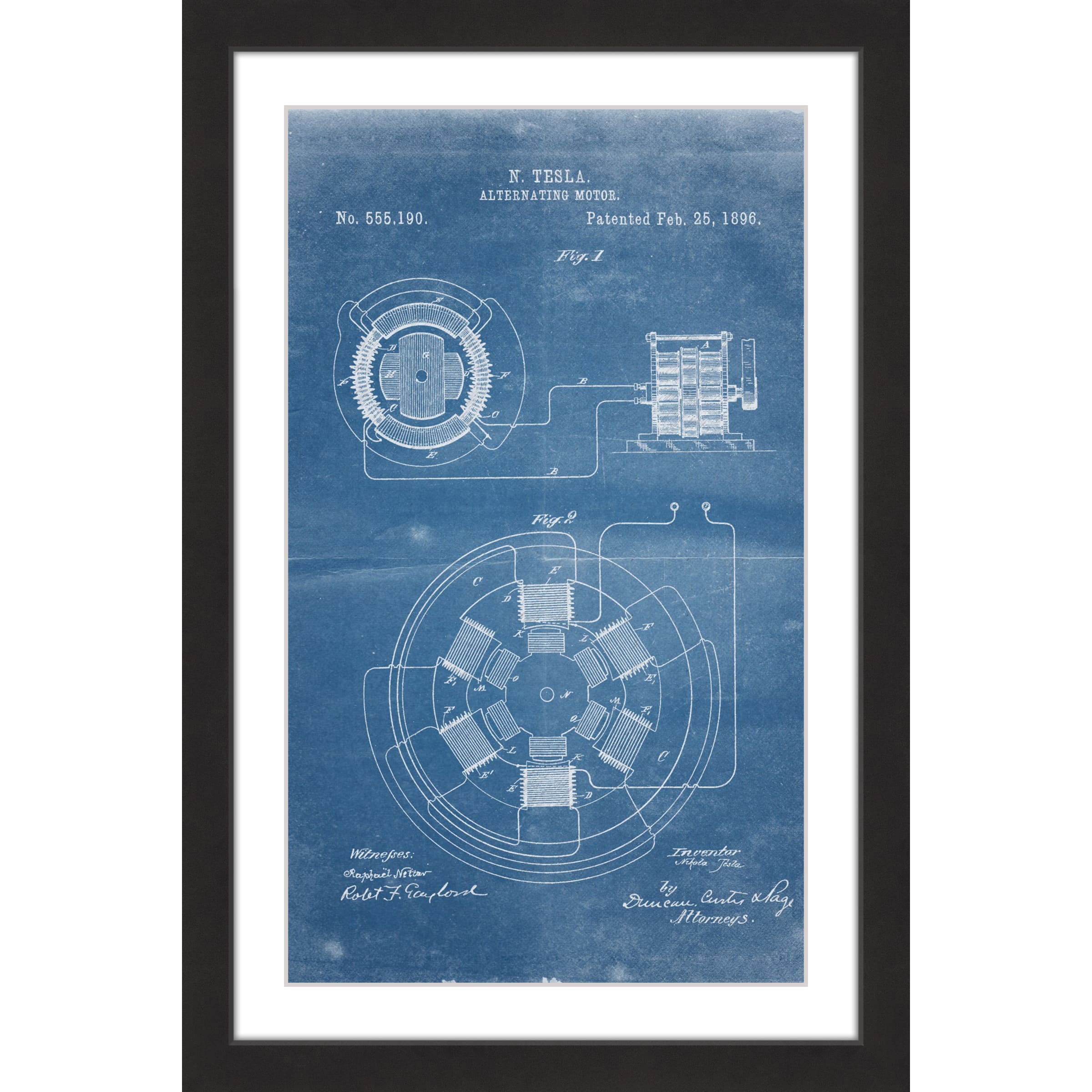 "Ac Motor 1896 Blueprint" Framed Painting Art Print, 30" x 1.5"