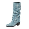 thumbnail image 2 of Women's Chunky Heel Knee High Boots, Retro Pointed Toe Slouch Design with Breathable Lining, Trendy Boots for Daily Party Gift, 2 of 5