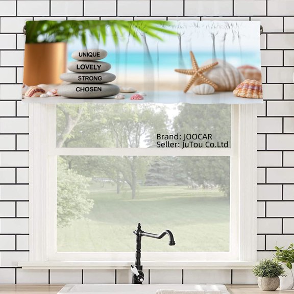 JOOCAR Unique Lovely Strong Chosen Polyester Window Valance Curtain with Beach Starfish Shell Design for Home Kitchen Living Room Bedroom Bathroom Decor 54x18 inch