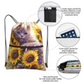 thumbnail image 3 of Pofeuu Daisy Sunflower Lazy Cat Print Drawstring Backpack Water Resistant String Bag Sports Sackpack Gym Sack with Side Pocket for Men Women, 3 of 6