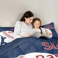 thumbnail image 4 of Feelyou Baseball Sports Kids Bedding Comforter Set 7 Pieces, Vintage Football Lover Full Bedding Set, Navy Red Stripes Reversible Fitted Sheet Flat Sheet, Super Cozy Room Decor, 4 of 8