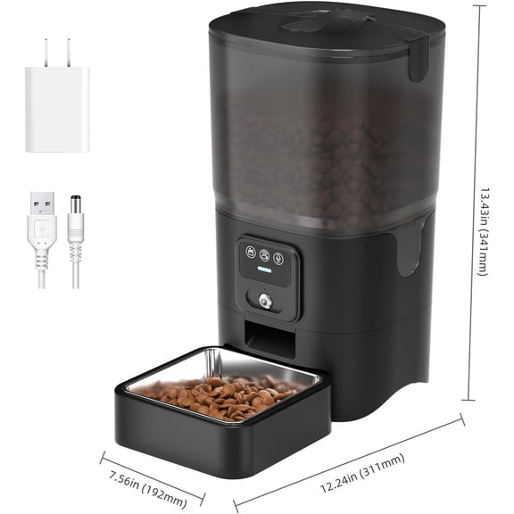 6L Automatic Cat & Dog Feeder – WiFi 2.4G Smart Pet Feeder with 720p HD Camera, Night Vision, Two-Way Audio, Detachable for Easy Cleaning, 1–10 Meals/Day, Black