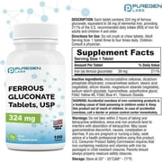 Puregen Labs Ferrous Gluconate 100 Tablets Iron Supplement - 2PK