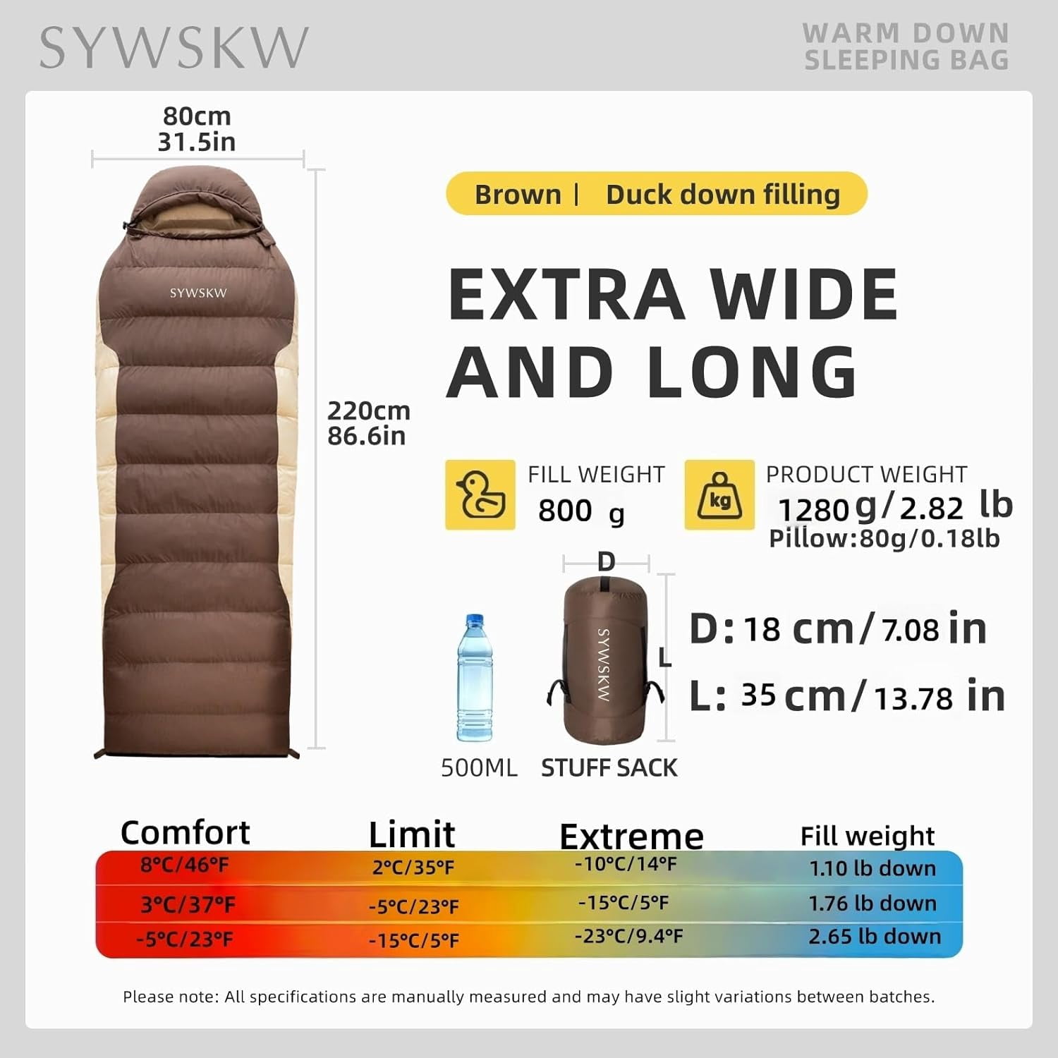 Down Sleeping Bag with Pillow, Ultralight Rectangular for Adults, Youth Backpacking,Hiking and Camping Outdoor YKK Two-Way Zipper 680 FP