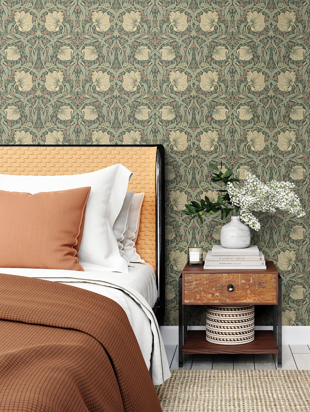 NextWall Gardenia & Sage Pimpernel Floral Peel and Stick Wallpaper