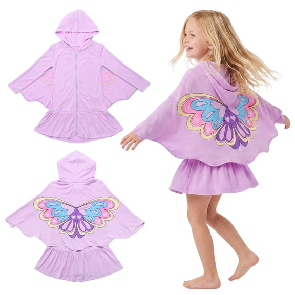Forfamy Butterfly Swim Cover Up Hooded Beach Towel Bathing Towel Suit Wrap with Pockets Towel Robe
