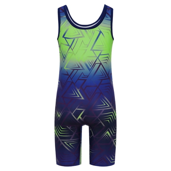 Mufeng Kids Boys Sleeveless Athletic Swimsuit Wrestling Singlet for Sports Workout Gym Exercising Tumbling Unitard Fluorescent Green 12