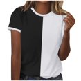 thumbnail image 2 of Htigea Clearance Women's Casual Color Block Short Sleeve T Shirt Crew Neck Tee T Shirt Tops Today Sales Black,L, 2 of 4