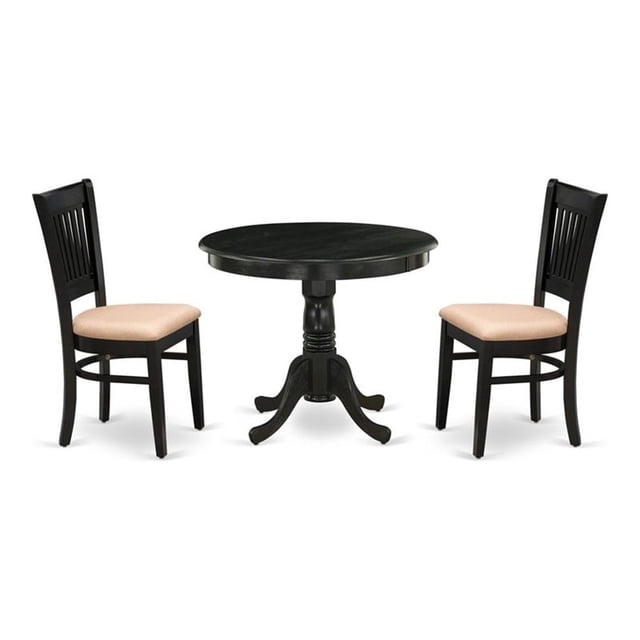 Pemberly Row Antique 3-piece Dining Set with Linen Fabric Seat in Black
