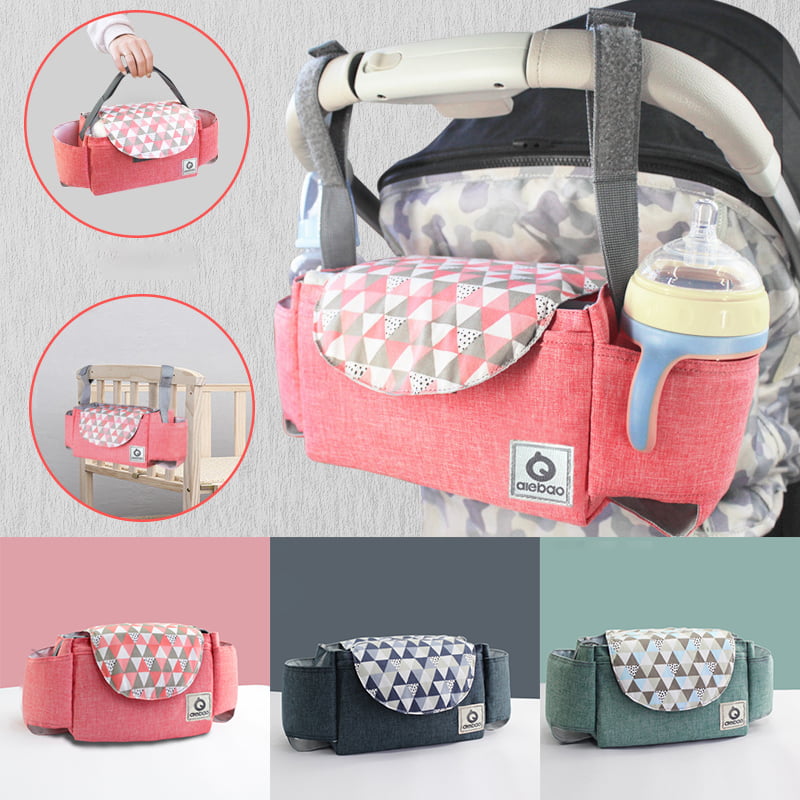 Baby Stroller Organizer with Insulated Cup Holder Parent Console Universal Gray 