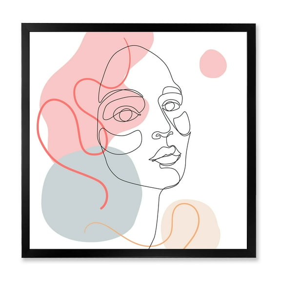 Designart 'One Line Drawing of Young Girl In Pastel Tones' Modern Framed Art Print