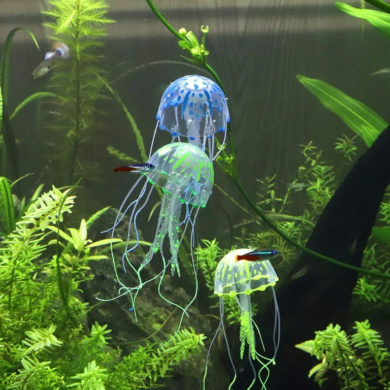 6 Pack of Floating Neon Artificial Jellyfish - Fish Tank Aquarium Decoration