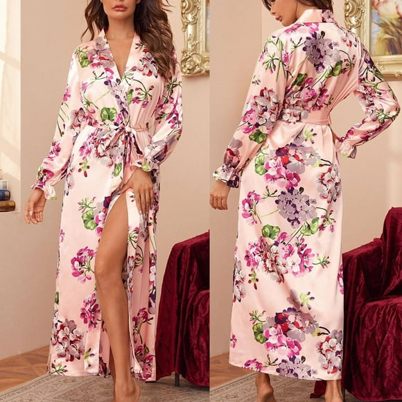 Gift TIMIFIS Silk Robes for Women Plus Size Bride Bridesmaid Party Satin Bathrobe V Neck Sleepwear Loungewear Dressing Gowns with 3/4 Sleeve - Spring/Summer