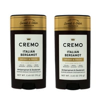 2 Pack - Cremo Italian Bergamot Antiperspirant & Deodorant for Men, Long-Lasting Sweat & Odor Protection, 2.65 OZ