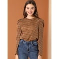 thumbnail image 3 of Blusa Top de puntos Retro Allegra K Colorido Manga de Soplo cuello redondo para Mujer Marrón XL, 3 of 6
