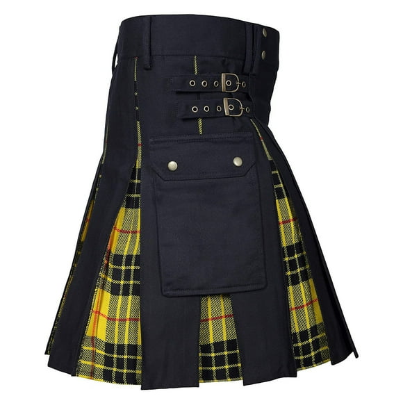 Ediodpoh Mens Fashion Scottish Style Plaid Contrast Color Pocket Pleated Skirt Men's Cargo Shorts Yellow_001 XXXXXL