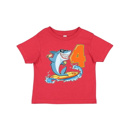 

Inktastic Fourth Birthday Surfing Shark with Hot Dog and Ice Cream Gift Toddler Boy or Toddler Girl T-Shirt