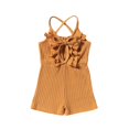 thumbnail image 1 of adviicd Kids Rompers for Girls Girl's Layered Ruffle Cap Sleeve Mesh Notched V Neck Belted Jumpsuit Pants Yellow,12-18 Months, 1 of 4