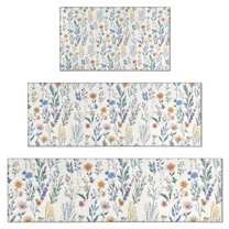 Pioneer Flower Floral Print Pattern Kitchen Rugs Sets Of 3,Kitchen Runner Rugs Non Skid Washable,Decorative Kitchen Floor Mats for Kitchen,Sink,Laundry,17"x30"  17"x47"   17"x59"